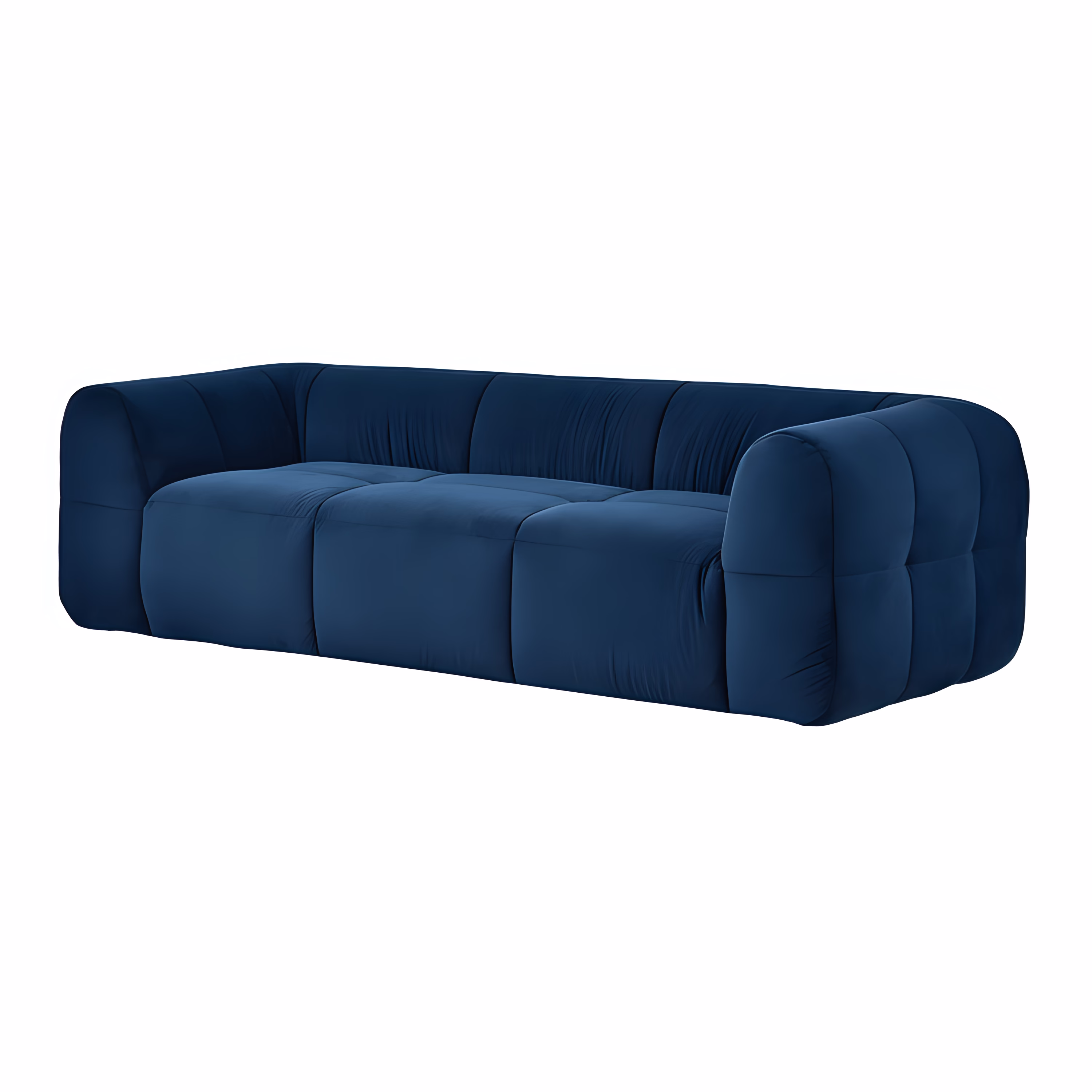 Sofá Tufty em veludo cor Azul Galáxia, Contemporâneo, vista posterior em ângulo